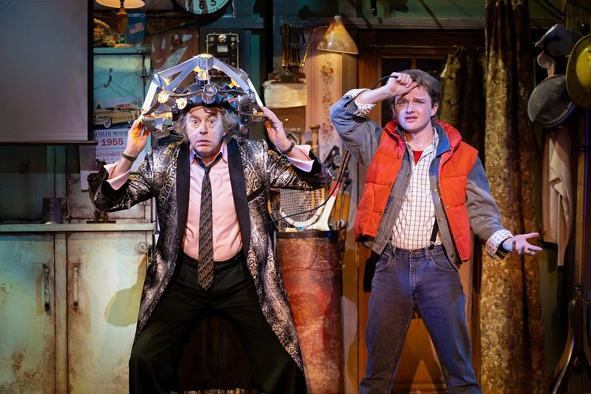 Doc Brown and Marty McFly on stage of Broadway's touring production, Back to the Future: The Musical.