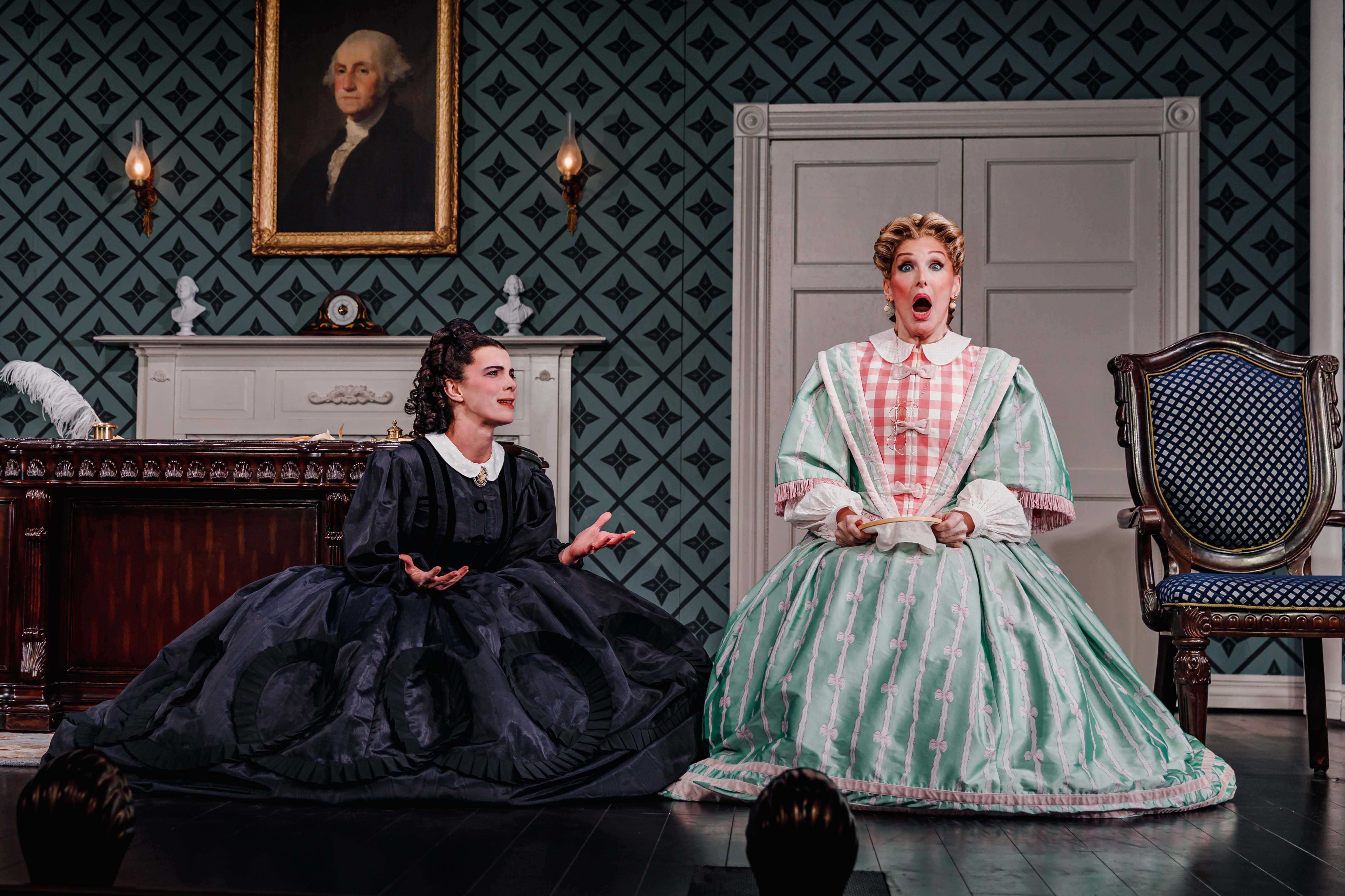 Betty Gilpin and Bianca Leigh in OH MARY on Broadway. Photo by Marc J.